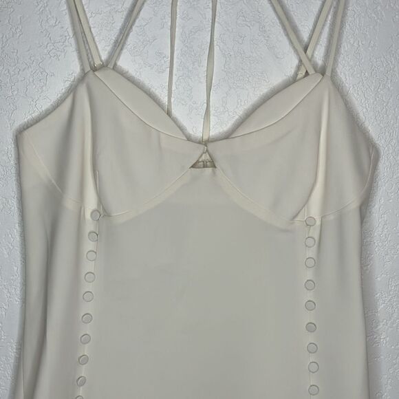 NWT SIMKHAI Eilish button-embellished crepe halterneck mini dress Ivory Size 12 - Picture 3 of 15